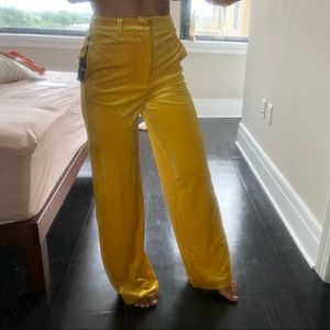 Velvet Mustard Yellow Wide Leg Pant